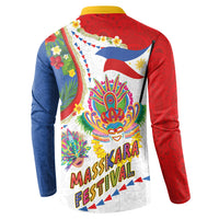 Philippines MassKara Festival Button Sweatshirt Smile Masks with Hawaiian Art Pattern and Tropical Plants