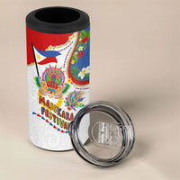 Philippines MassKara Festival 4 in 1 Can Cooler Tumbler Smile Masks with Hawaiian Art Pattern and Tropical Plants