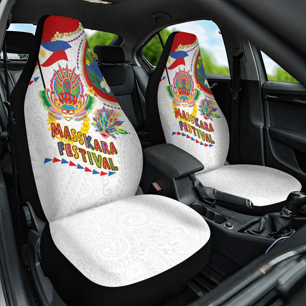 Philippines MassKara Festival Car Seat Cover Smile Masks with Hawaiian Art Pattern and Tropical Plants