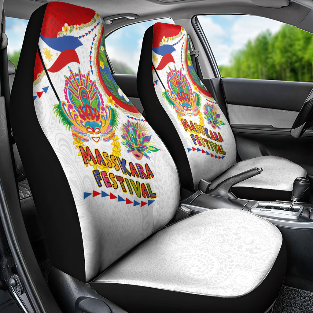 Philippines MassKara Festival Car Seat Cover Smile Masks with Hawaiian Art Pattern and Tropical Plants