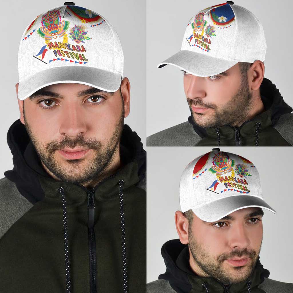 Philippines MassKara Festival Classic Cap Smile Masks with Hawaiian Art Pattern and Tropical Plants