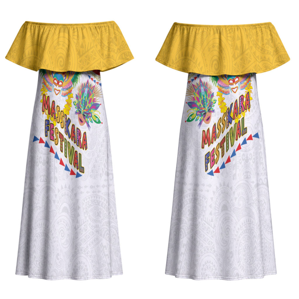 Philippines MassKara Festival Couples Matching Off Shoulder Maxi Dress and Hawaiian Shirt Smile Masks with Hawaiian Art Pattern and Tropical Plants LT03 - Polynesian Pride