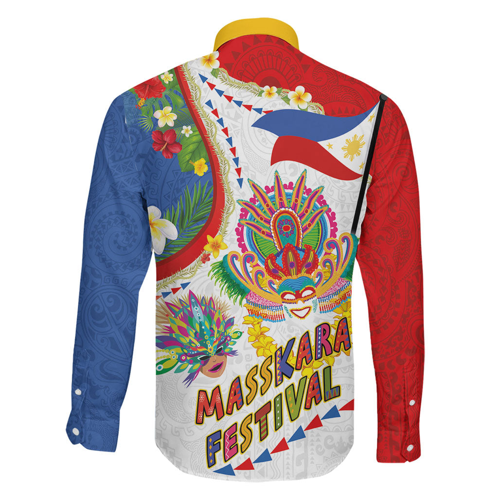 Philippines MassKara Festival Family Matching Mermaid Dress and Hawaiian Shirt Smile Masks with Hawaiian Art Pattern and Tropical Plants