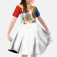 Philippines MassKara Festival Family Matching Off Shoulder Maxi Dress and Hawaiian Shirt Smile Masks with Hawaiian Art Pattern and Tropical Plants