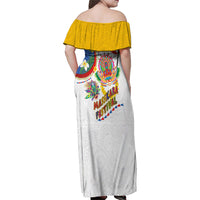Philippines MassKara Festival Family Matching Off Shoulder Maxi Dress and Hawaiian Shirt Smile Masks with Hawaiian Art Pattern and Tropical Plants