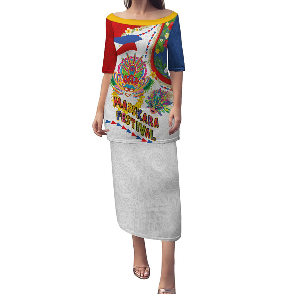 Philippines MassKara Festival Family Matching Puletasi and Hawaiian Shirt Smile Masks with Hawaiian Art Pattern and Tropical Plants