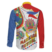 Philippines MassKara Festival Family Matching Short Sleeve Bodycon Dress and Hawaiian Shirt Smile Masks with Hawaiian Art Pattern and Tropical Plants