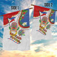 Philippines MassKara Festival Garden Flag Smile Masks with Hawaiian Art Pattern and Tropical Plants