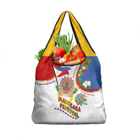 Philippines MassKara Festival Grocery Bag Smile Masks with Hawaiian Art Pattern and Tropical Plants