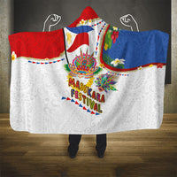 Philippines MassKara Festival Hooded Blanket Smile Masks with Hawaiian Art Pattern and Tropical Plants