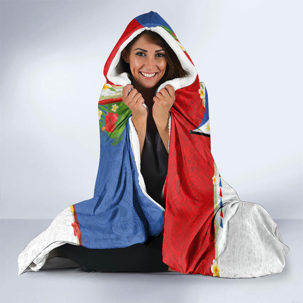 Philippines MassKara Festival Hooded Blanket Smile Masks with Hawaiian Art Pattern and Tropical Plants