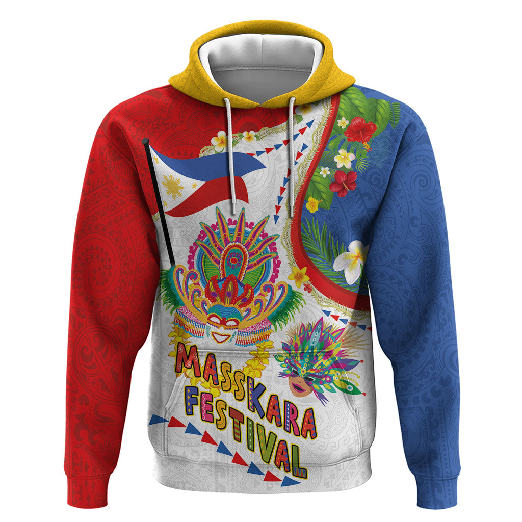 Philippines MassKara Festival Hoodie Smile Masks with Hawaiian Art Pattern and Tropical Plants