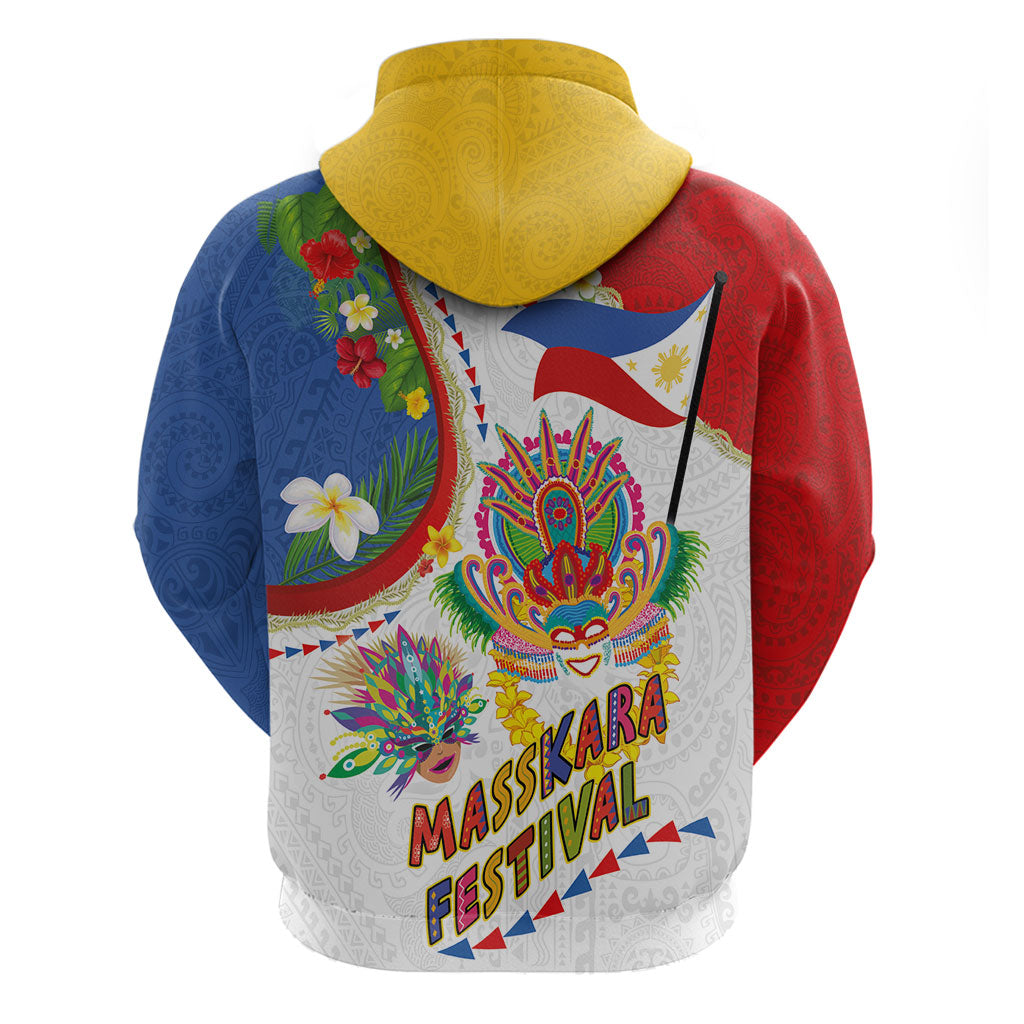 Philippines MassKara Festival Hoodie Smile Masks with Hawaiian Art Pattern and Tropical Plants