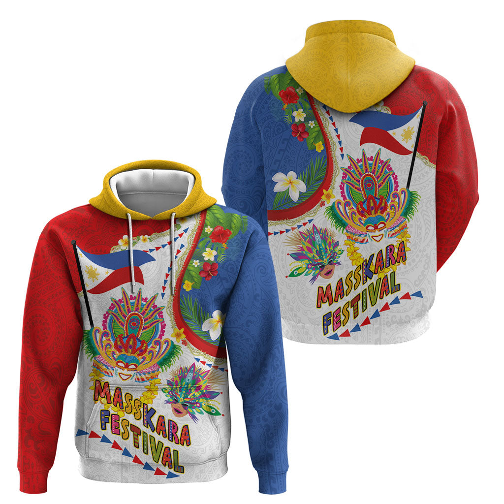 Philippines MassKara Festival Hoodie Smile Masks with Hawaiian Art Pattern and Tropical Plants