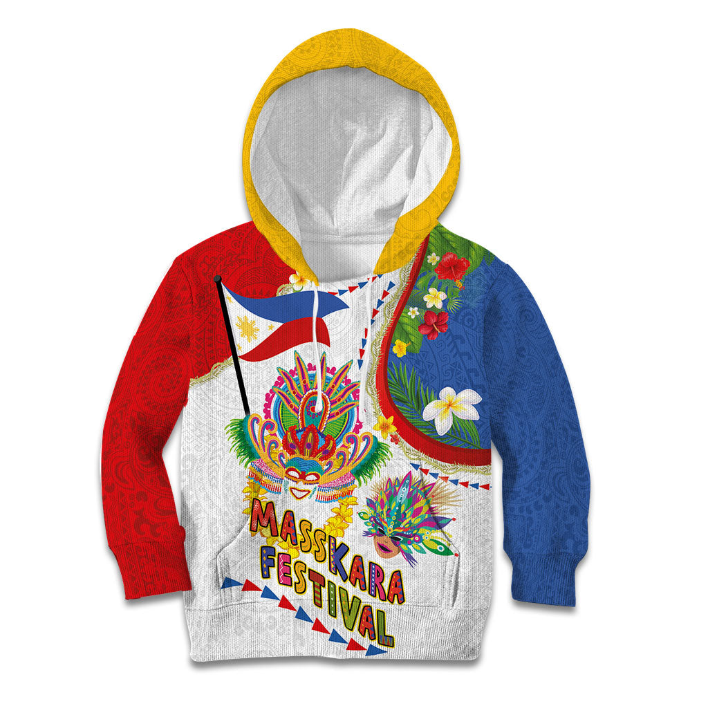 Philippines MassKara Festival Kid Hoodie Smile Masks with Hawaiian Art Pattern and Tropical Plants LT03 Hoodie Multicolor - Polynesian Pride