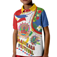 Philippines MassKara Festival Kid Polo Shirt Smile Masks with Hawaiian Art Pattern and Tropical Plants