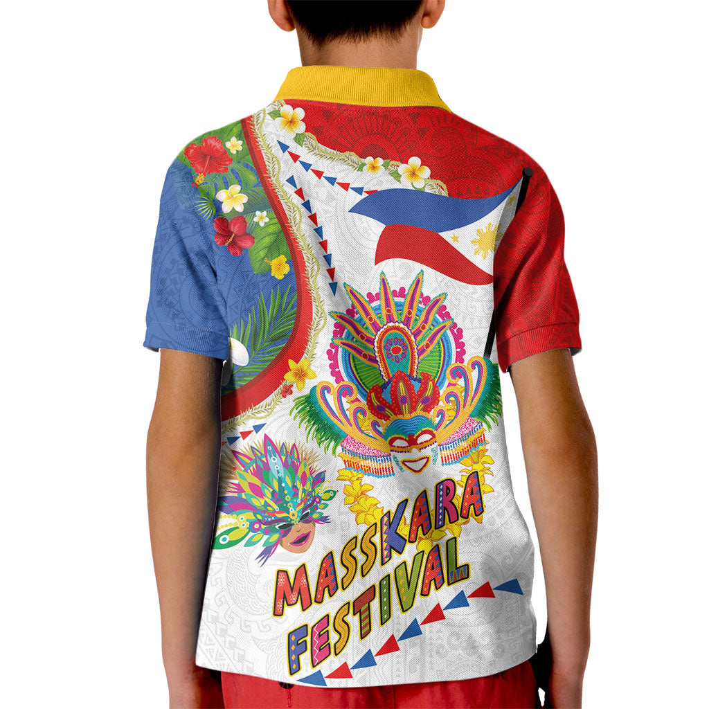 Philippines MassKara Festival Kid Polo Shirt Smile Masks with Hawaiian Art Pattern and Tropical Plants