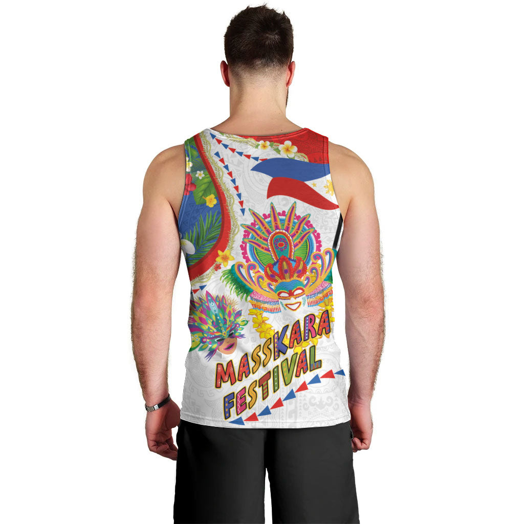 Philippines MassKara Festival Men Tank Top Smile Masks with Hawaiian Art Pattern and Tropical Plants