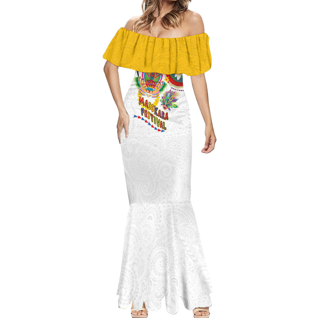 Philippines MassKara Festival Mermaid Dress Smile Masks with Hawaiian Art Pattern and Tropical Plants