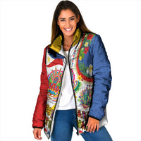Philippines MassKara Festival Padded Jacket Smile Masks with Hawaiian Art Pattern and Tropical Plants