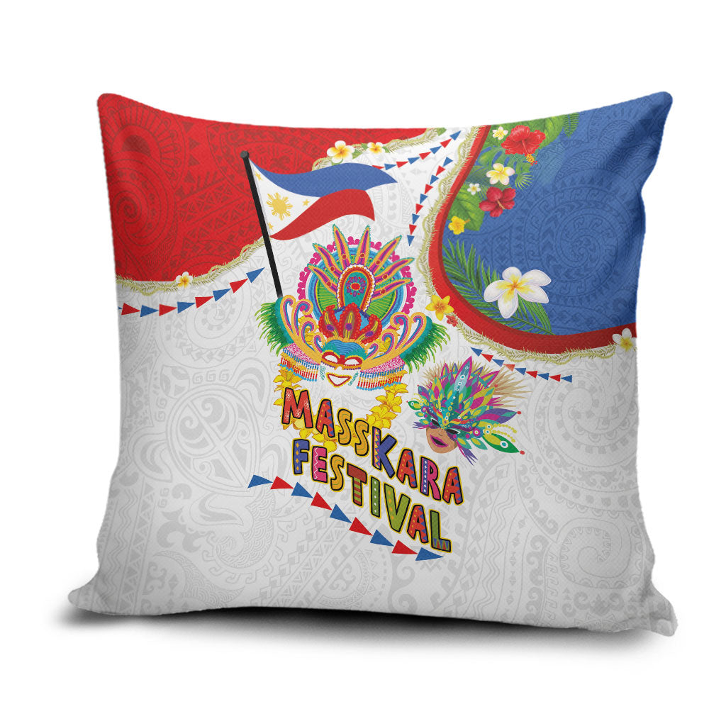 Philippines MassKara Festival Pillow Cover Smile Masks with Hawaiian Art Pattern and Tropical Plants LT03 Multicolor - Polynesian Pride