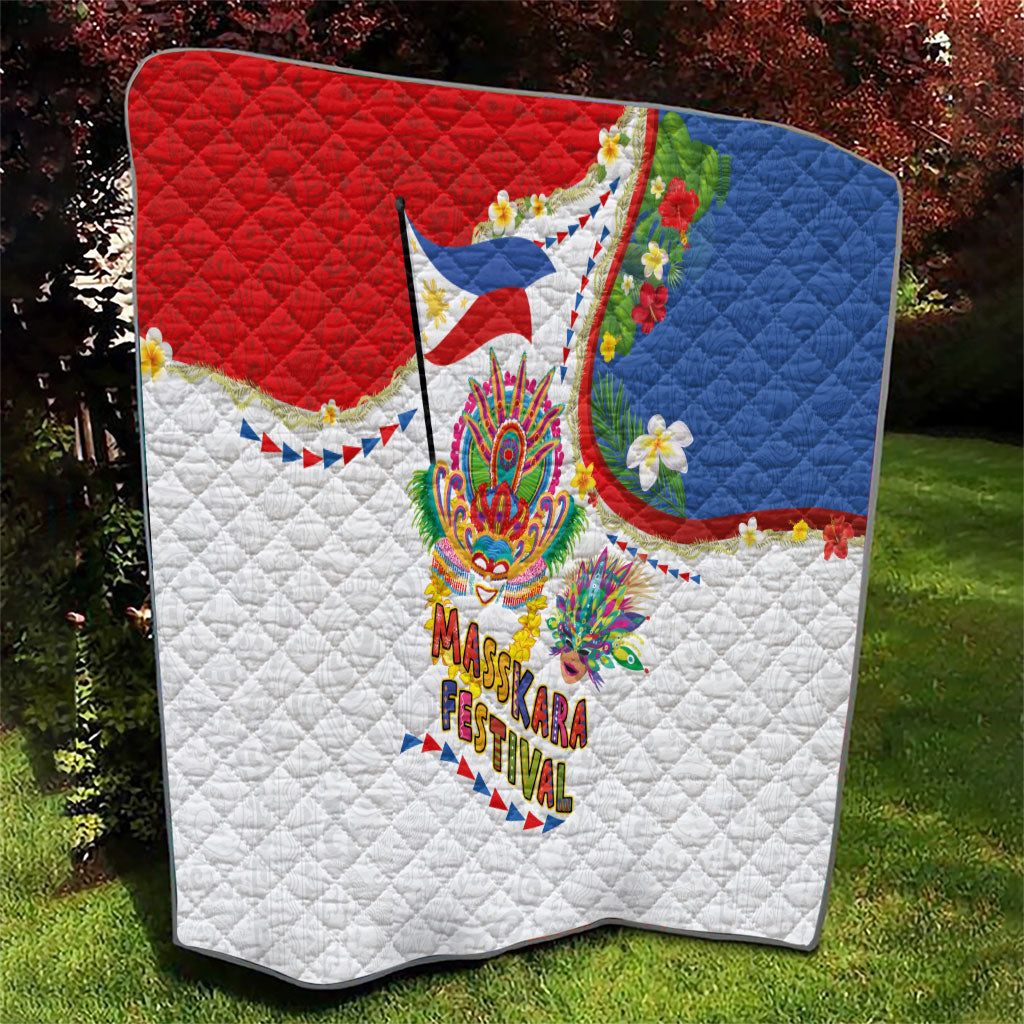Philippines MassKara Festival Quilt Smile Masks with Hawaiian Art Pattern and Tropical Plants