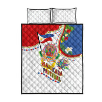 Philippines MassKara Festival Quilt Bed Set Smile Masks with Hawaiian Art Pattern and Tropical Plants