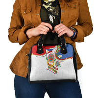 Philippines MassKara Festival Shoulder Handbag Smile Masks with Hawaiian Art Pattern and Tropical Plants