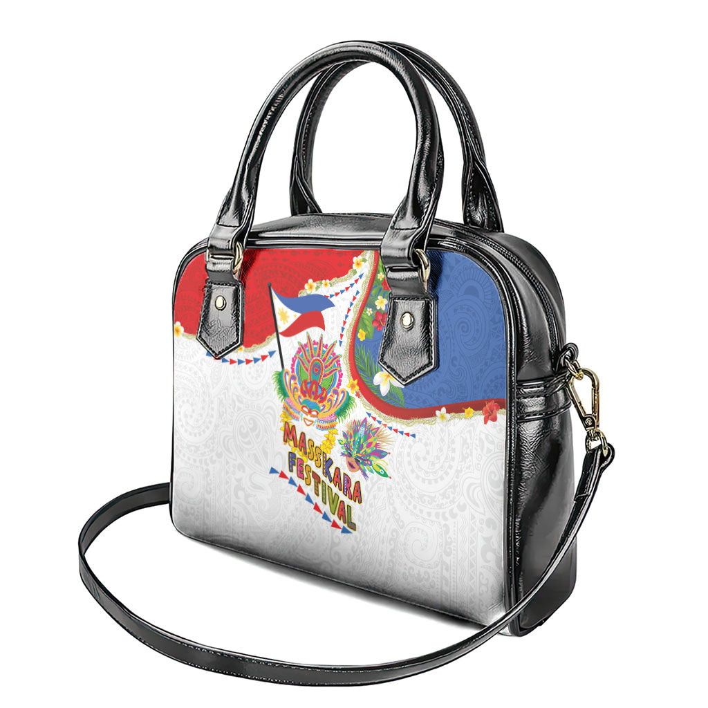 Philippines MassKara Festival Shoulder Handbag Smile Masks with Hawaiian Art Pattern and Tropical Plants