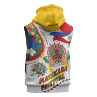Philippines MassKara Festival Sleeveless Hoodie Smile Masks with Hawaiian Art Pattern and Tropical Plants