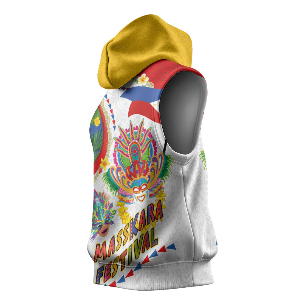 Philippines MassKara Festival Sleeveless Hoodie Smile Masks with Hawaiian Art Pattern and Tropical Plants