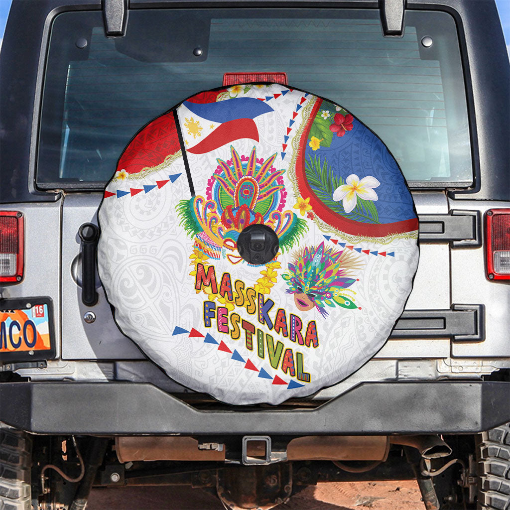 Philippines MassKara Festival Spare Tire Cover Smile Masks with Hawaiian Art Pattern and Tropical Plants
