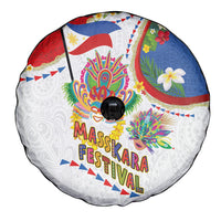 Philippines MassKara Festival Spare Tire Cover Smile Masks with Hawaiian Art Pattern and Tropical Plants