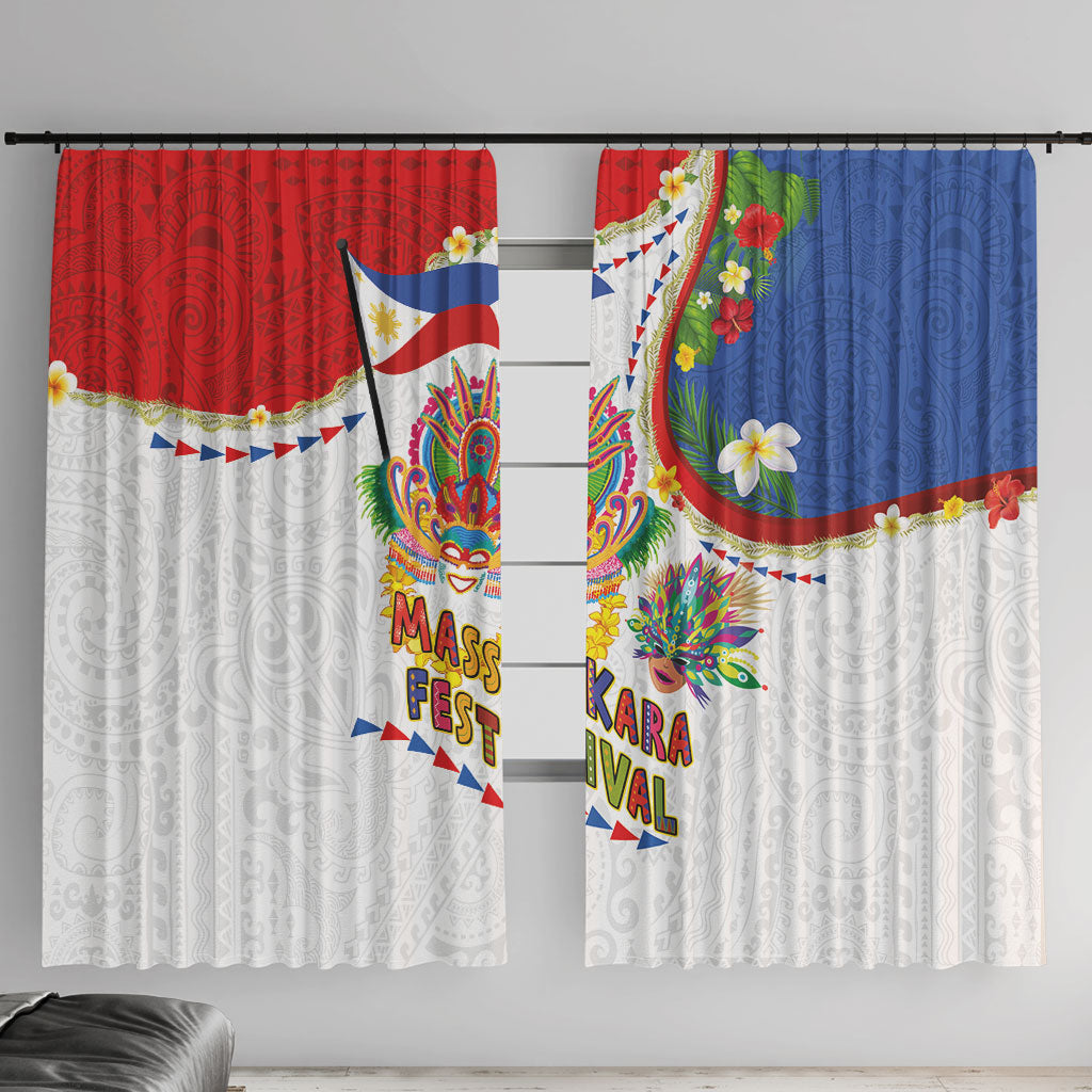 Philippines MassKara Festival Window Curtain Smile Masks with Hawaiian Art Pattern and Tropical Plants