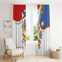 Philippines MassKara Festival Window Curtain Smile Masks with Hawaiian Art Pattern and Tropical Plants