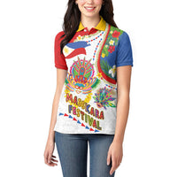 Philippines MassKara Festival Women Polo Shirt Smile Masks with Hawaiian Art Pattern and Tropical Plants