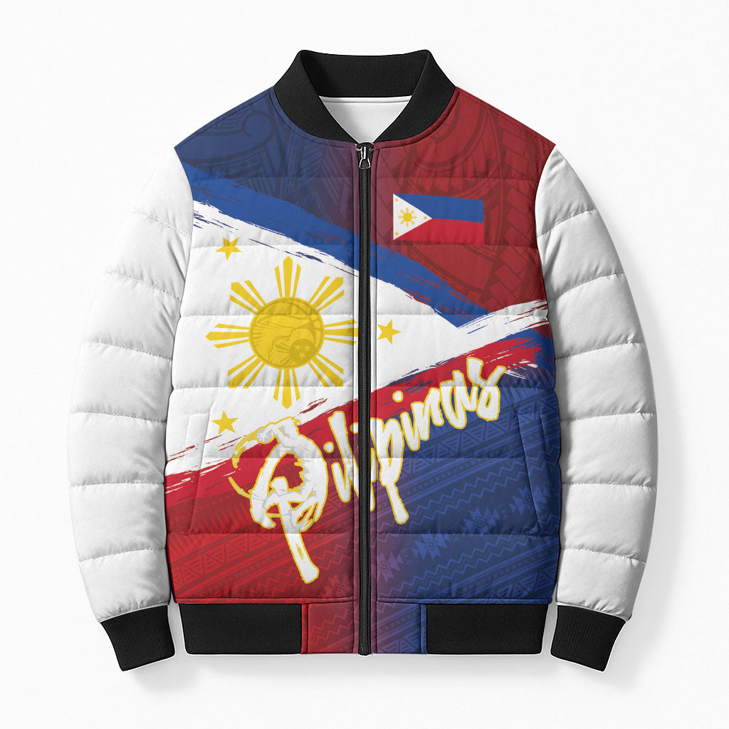 Philippines Basketball Custom Bomber Puffer Jacket Pilipinas Tribal Pattern LT03 Unisex Multicolor - Polynesian Pride