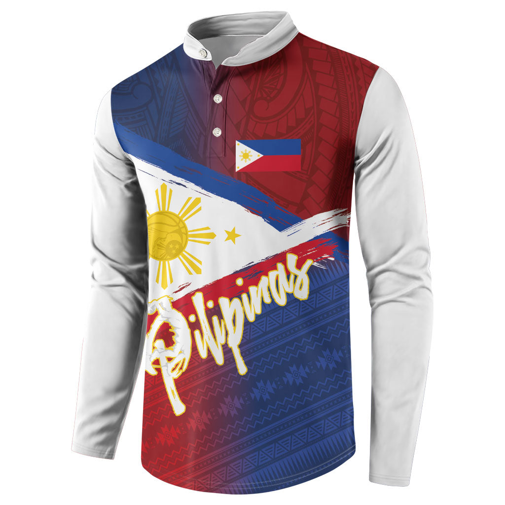 Philippines Basketball Custom Button Sweatshirt Pilipinas Tribal Pattern