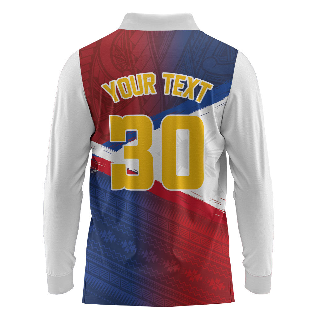 Philippines Basketball Custom Long Sleeve Polo Shirt Pilipinas Tribal Pattern