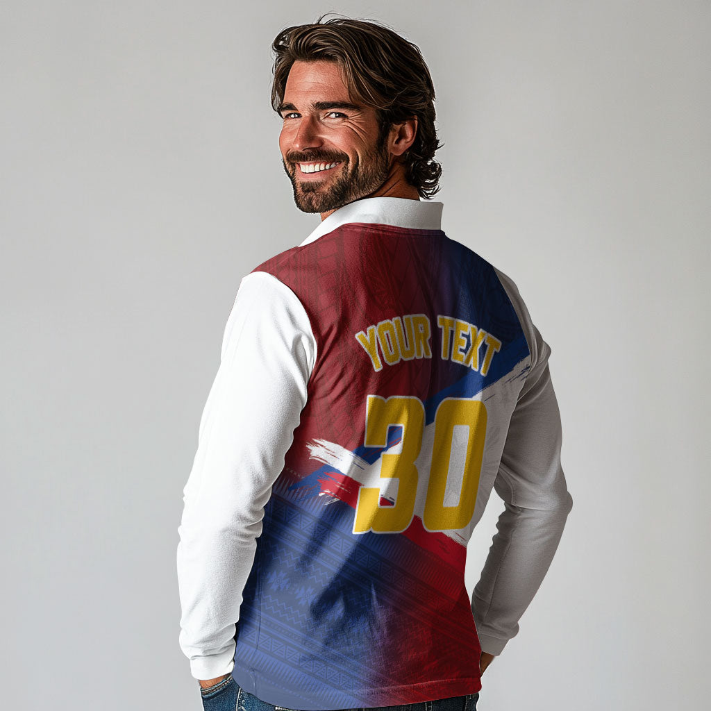 Philippines Basketball Custom Long Sleeve Polo Shirt Pilipinas Tribal Pattern