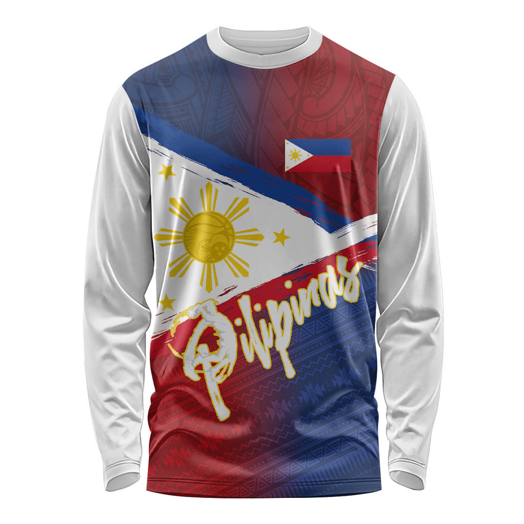 Philippines Basketball Custom Long Sleeve Shirt Pilipinas Tribal Pattern LT03 Unisex Multicolor - Polynesian Pride