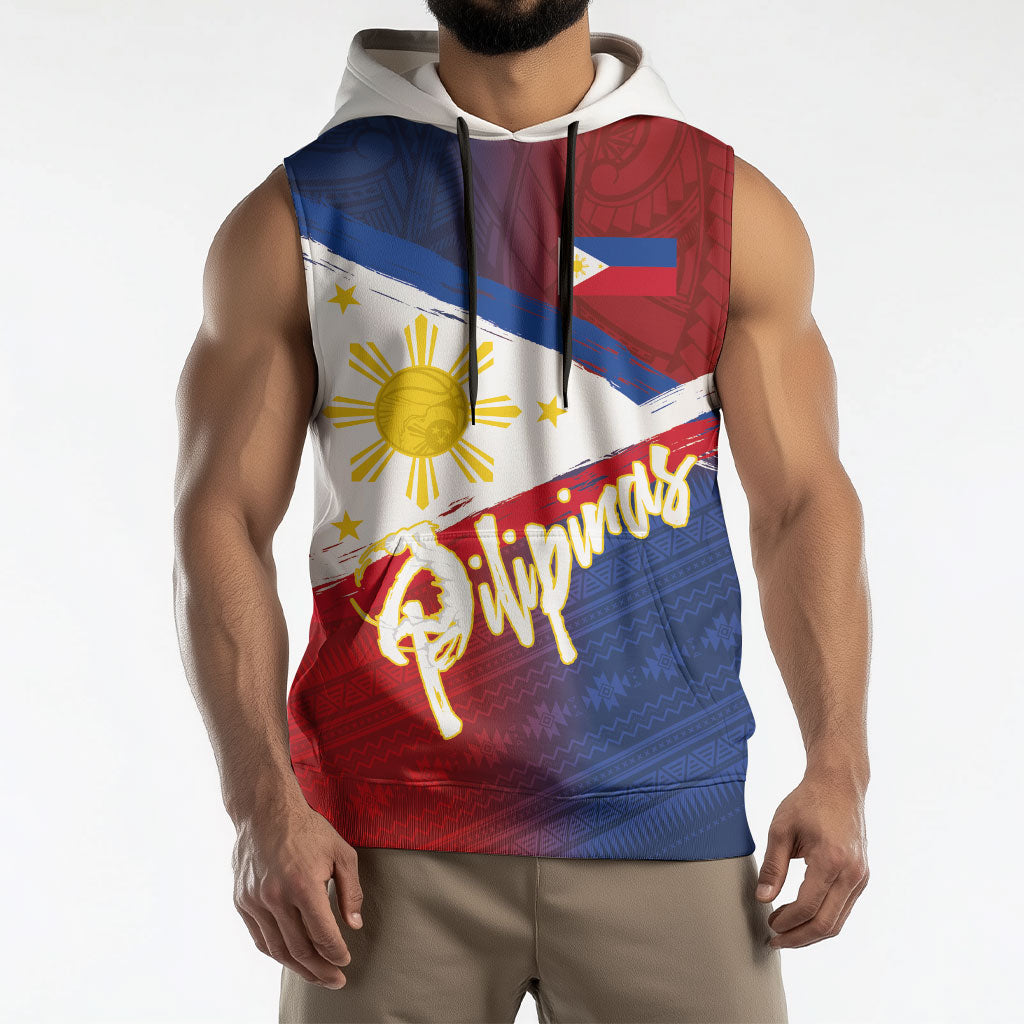 Philippines Basketball Custom Sleeveless Hoodie Pilipinas Tribal Pattern