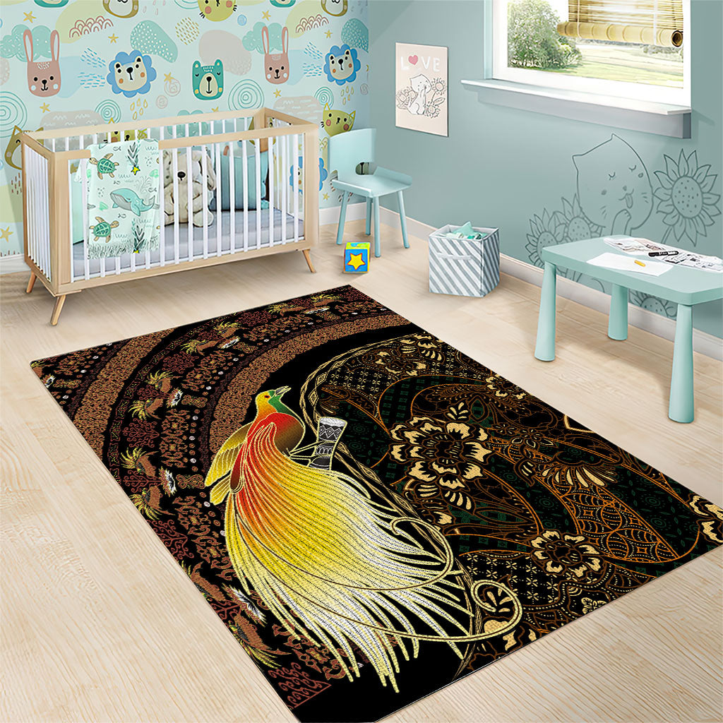 Papua New Guinea and Indonesia Batik Area Rug Bird of Paradise with Tribal Batik Patterns