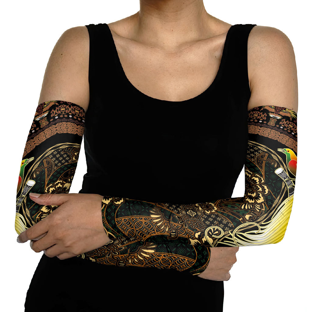 Papua New Guinea and Indonesia Batik Arm Sleeves Bird of Paradise with Tribal Batik Patterns
