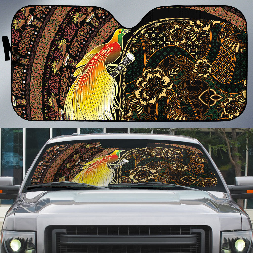 Papua New Guinea and Indonesia Batik Auto Sun Shade Bird of Paradise with Tribal Batik Patterns LT03 Multicolor - Polynesian Pride