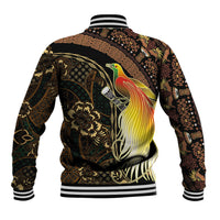 Papua New Guinea and Indonesia Batik Baseball Jacket Bird of Paradise with Tribal Batik Patterns