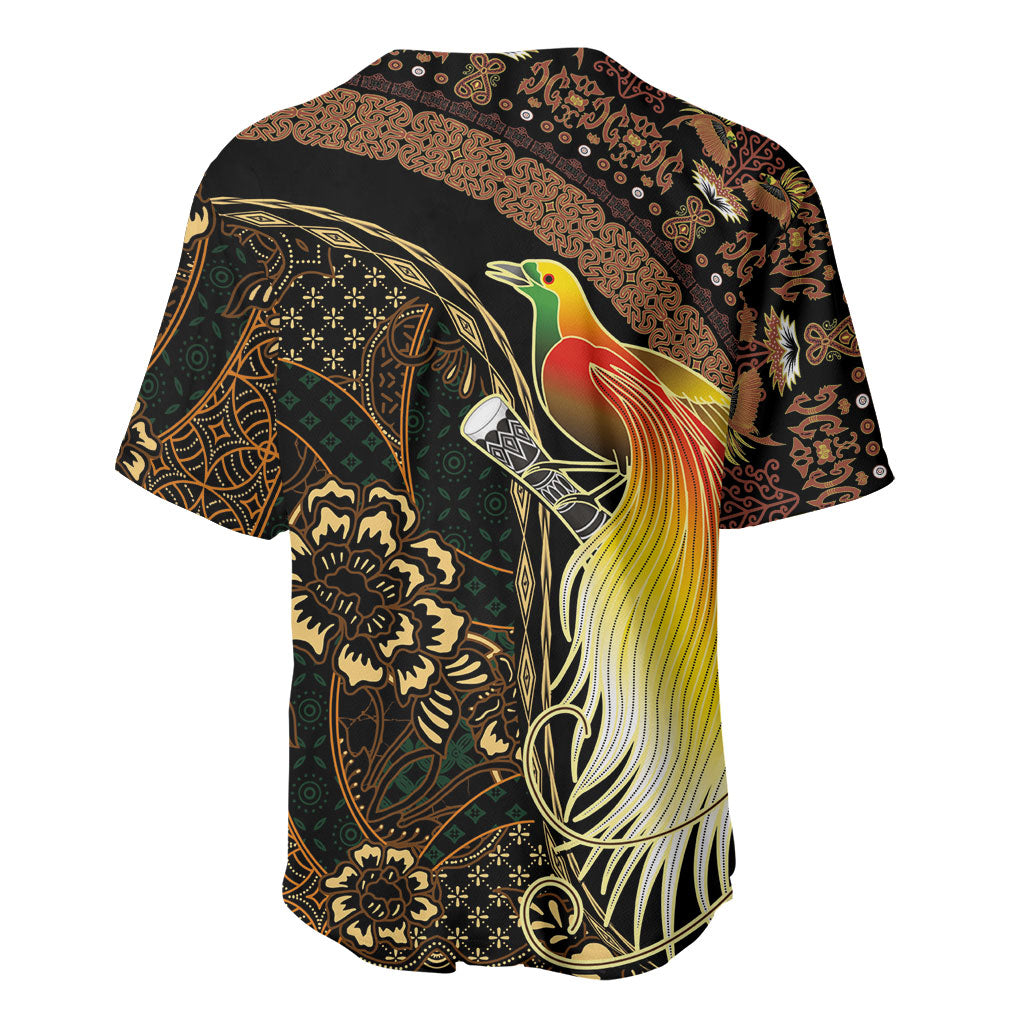 Papua New Guinea and Indonesia Batik Baseball Jersey Bird of Paradise with Tribal Batik Patterns