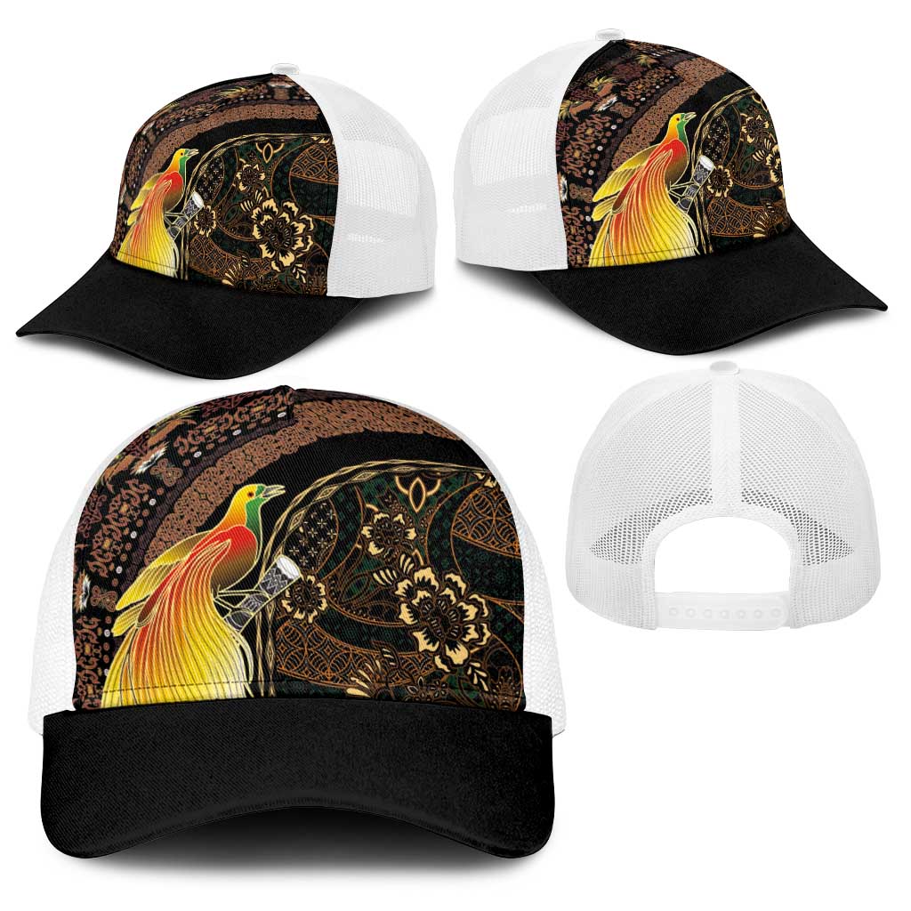 Papua New Guinea and Indonesia Batik Baseball Net Cap Bird of Paradise with Tribal Batik Patterns