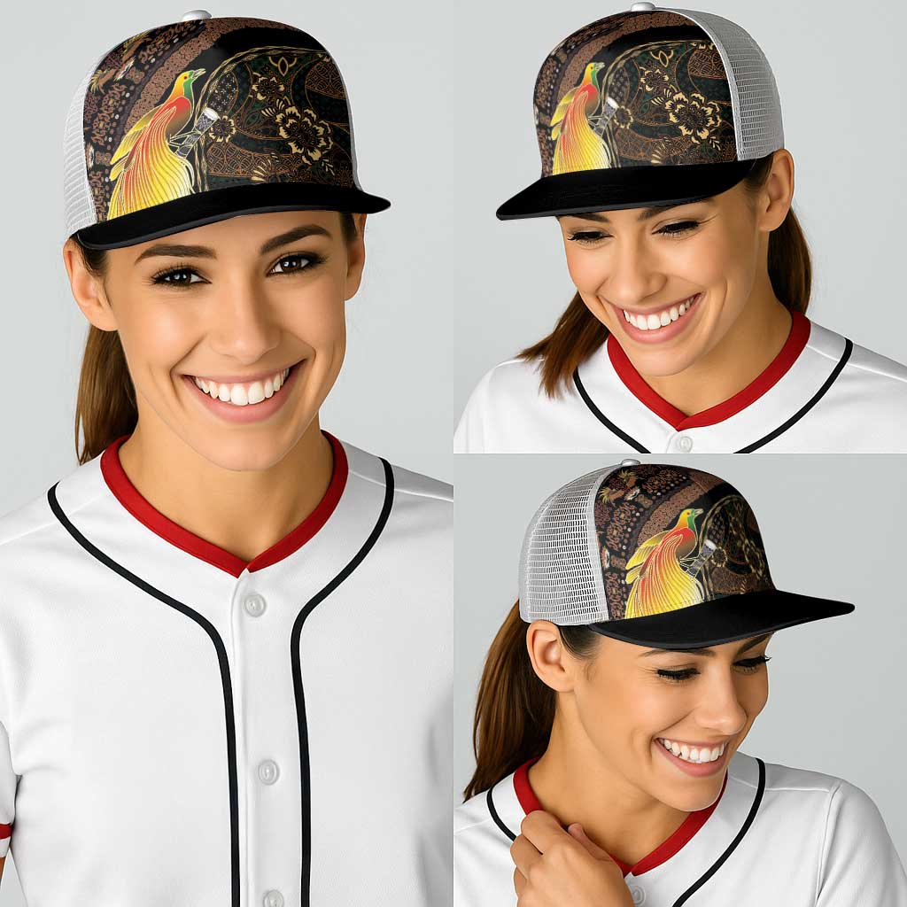 Papua New Guinea and Indonesia Batik Baseball Net Cap Bird of Paradise with Tribal Batik Patterns
