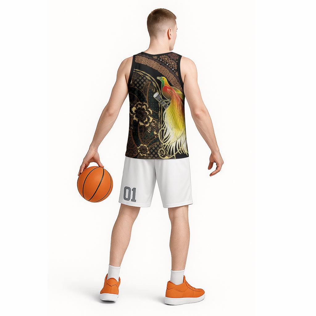 Papua New Guinea and Indonesia Batik Basketball Jersey Bird of Paradise with Tribal Batik Patterns